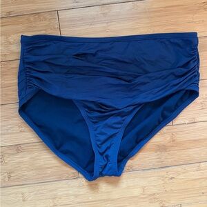 Kona Sol Navy High-Waist Shirred Bikini Bottoms